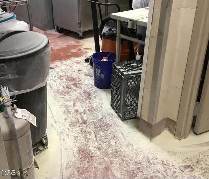 Commercial kitchen covered in powder